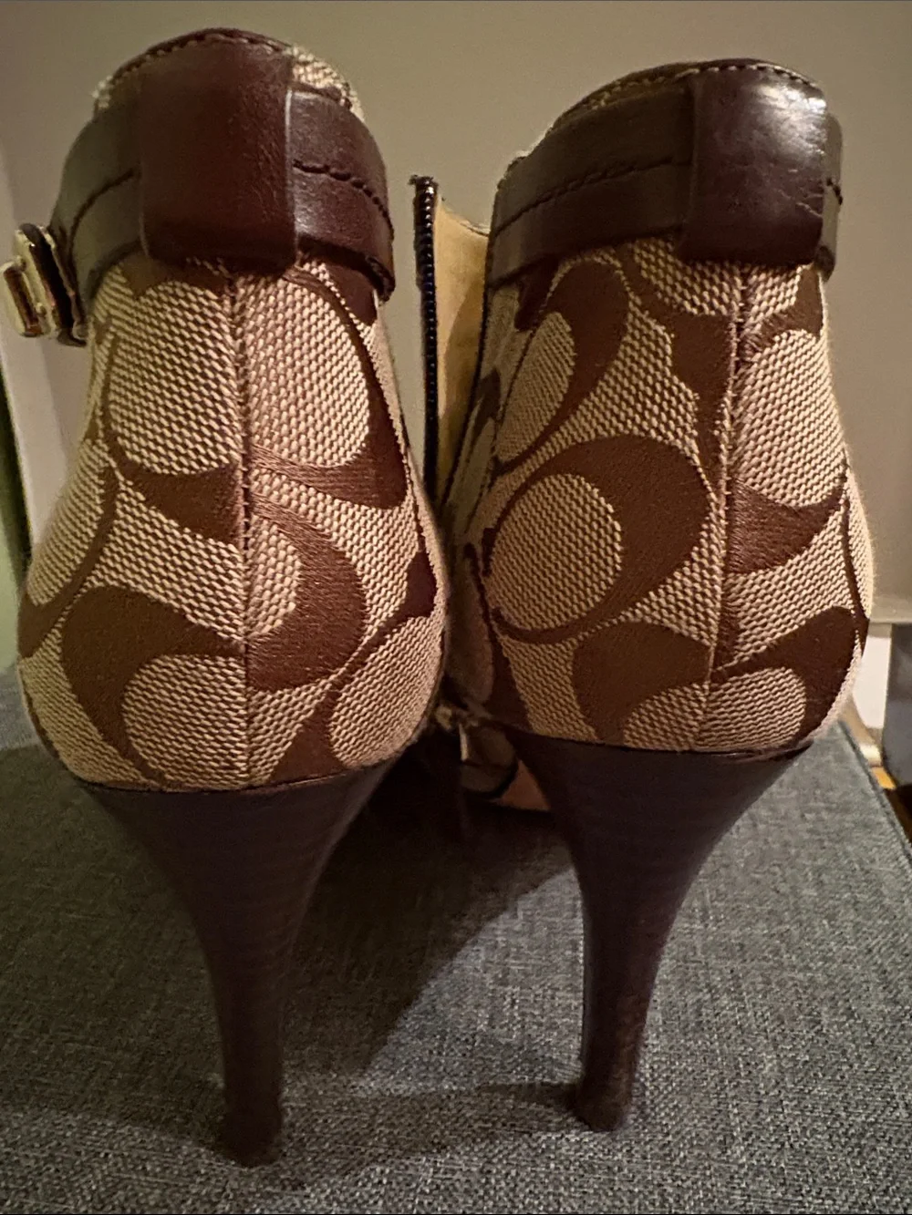 Coach Tan and Brown Signature Canvas Ankle Booties